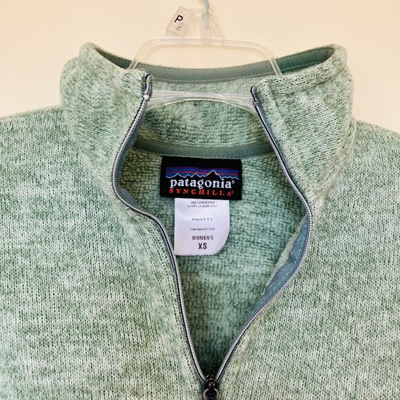 Patagonia Women's Synchilla 1/4 Zip Fleece Fitted Pullover Sweater Green Heather - Picture 3 of 5